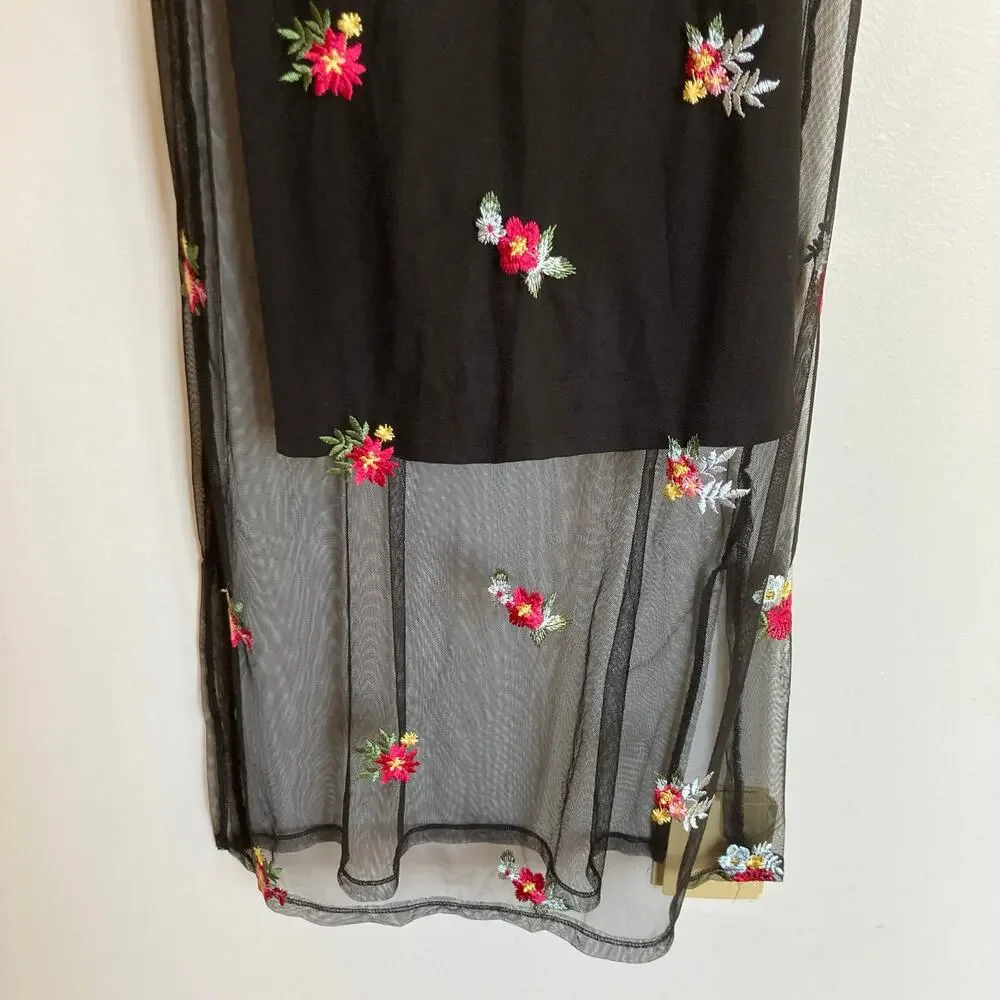 Art Class Girls XL Black Floral Embroidered Mesh Maxi Dress Whimsigoth Y2K Fairy